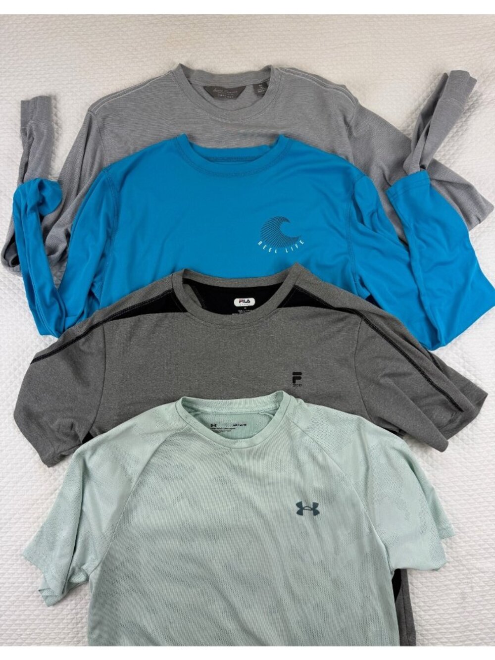 Lot Of 4 Men’s Medium  Lightweight Shirts  Under Armour  Reel Life Fila Cremieux